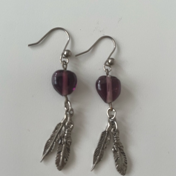 Jewelry - Purple Heart Feather Earrings